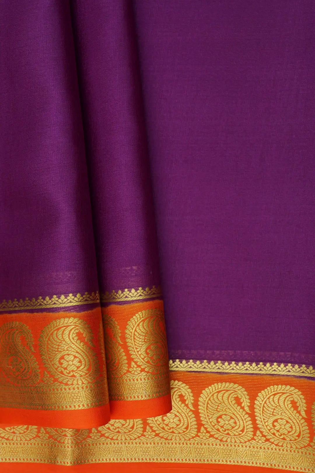 KSIC Mango Pattern Pure Mysore Silk Saree in Purple and Orange Color with Contrast Orange Color Blouse