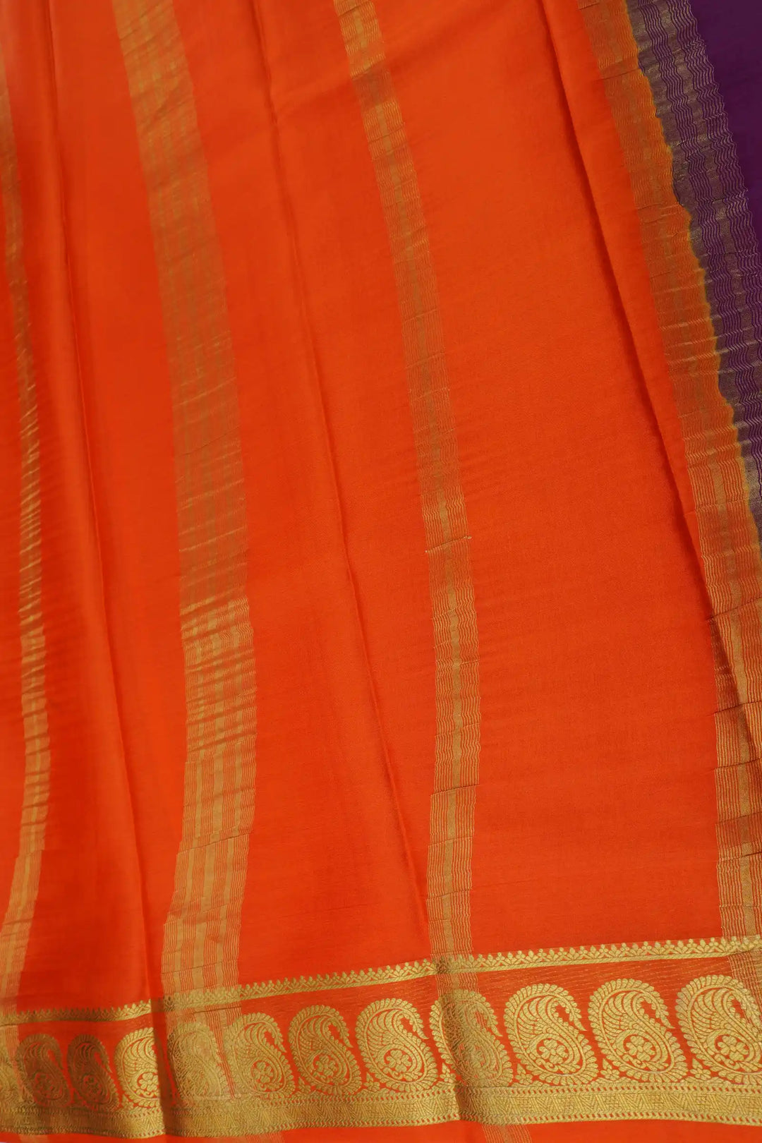 KSIC Mango Pattern Pure Mysore Silk Saree in Purple and Orange Color with Contrast Orange Color Blouse