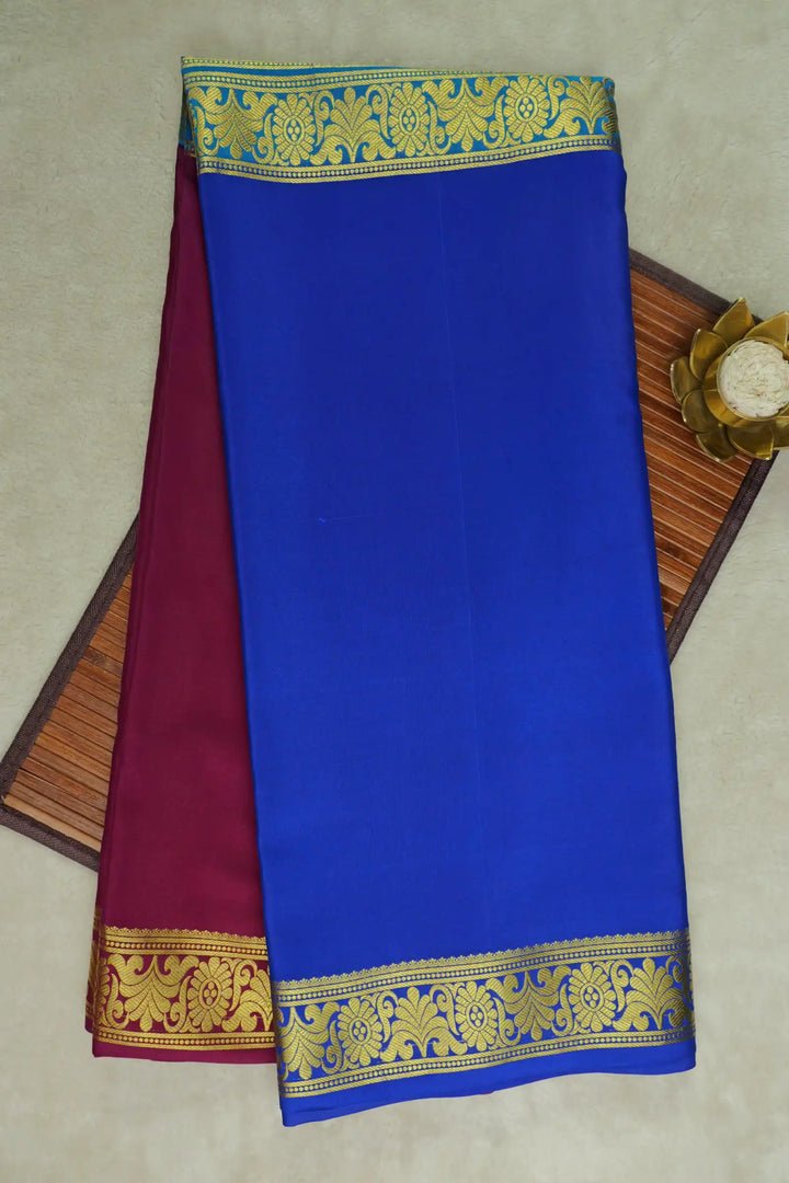 Half and Half Floral Pure Mysore Silk Saree in Pink and Blue Color with Contrast Pink Color Blouse