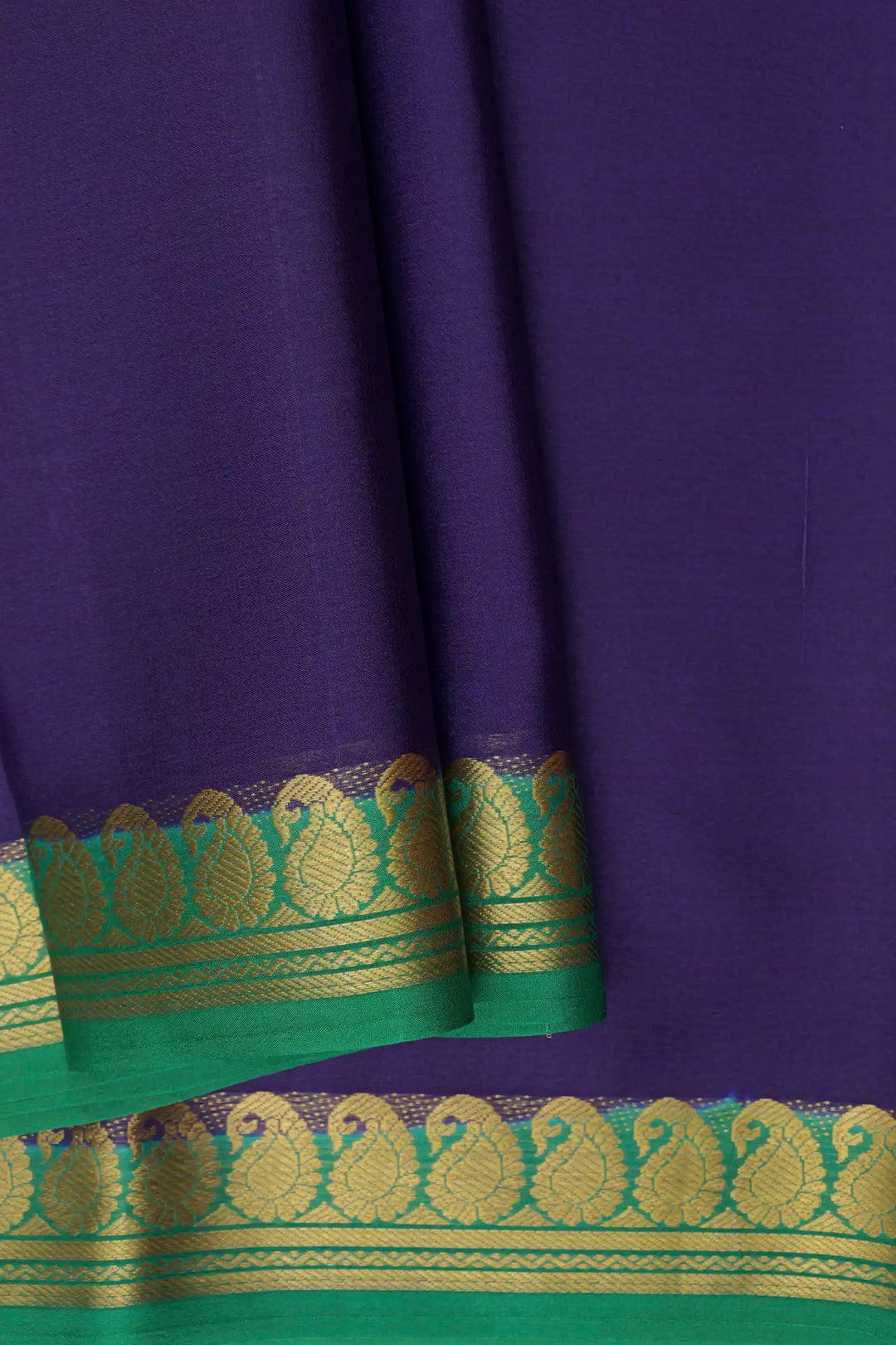 Mango Border 50 GSM Pure Mysore Silk Saree in Purple and Green Color with Contrast Green Color Blouse