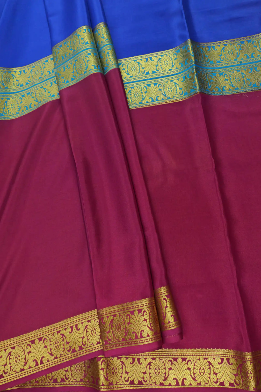 Half and Half Floral Pure Mysore Silk Saree in Pink and Blue Color with Contrast Pink Color Blouse