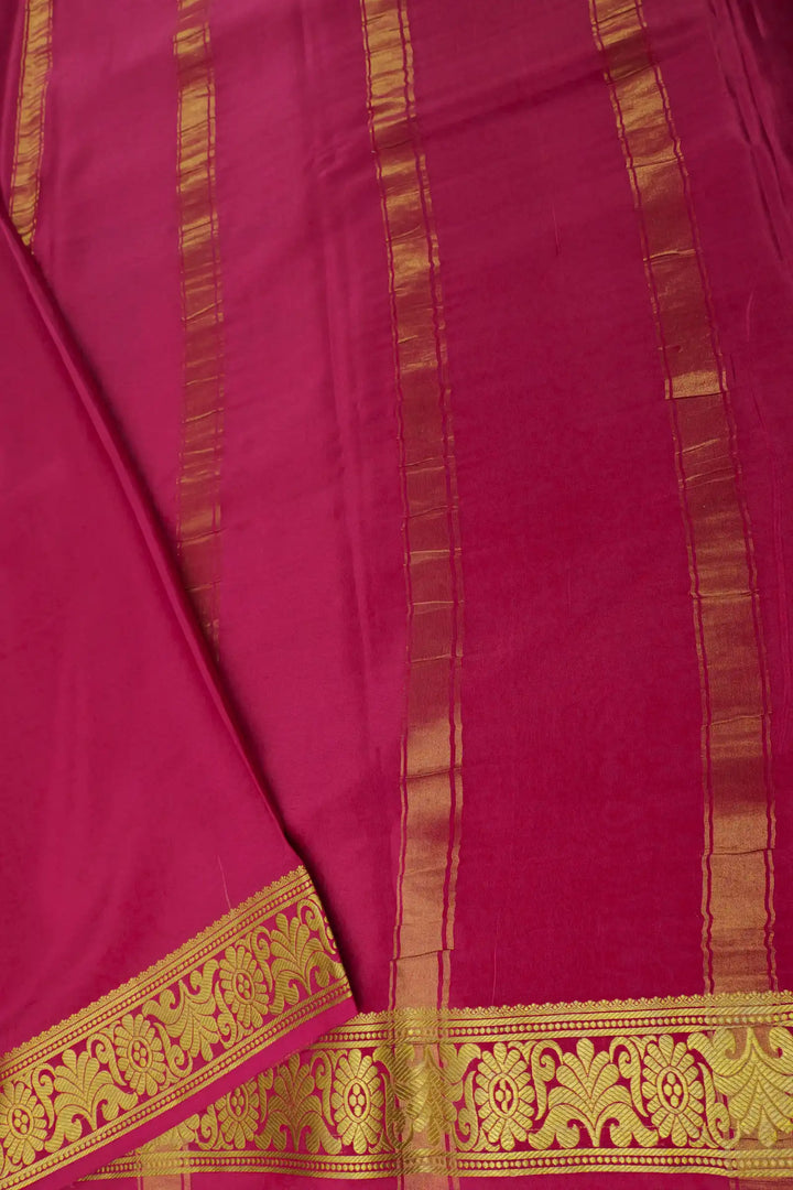 Half and Half Floral Pure Mysore Silk Saree in Pink and Blue Color with Contrast Pink Color Blouse