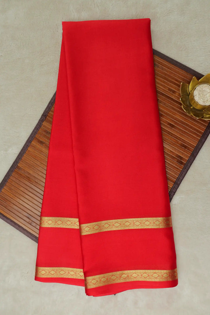 Self Bentex Border 50 GSM Pure Mysore Silk Saree in Red Color with Self Red Color Blouse