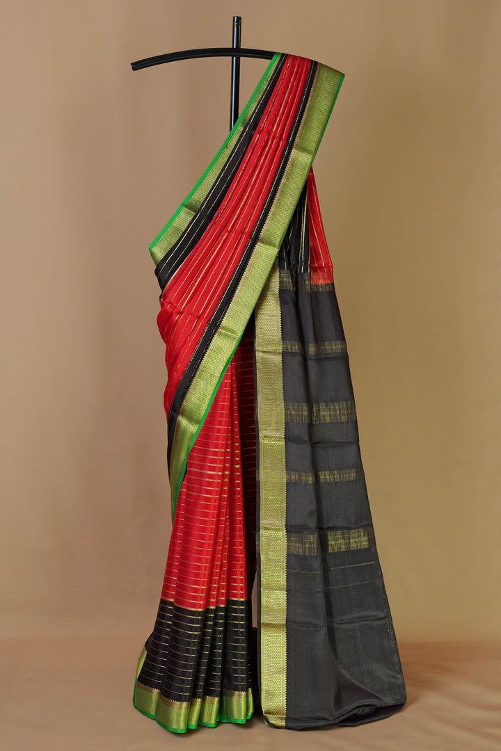 ORANGE & BLACK PURE MYSORE SILK SAREES