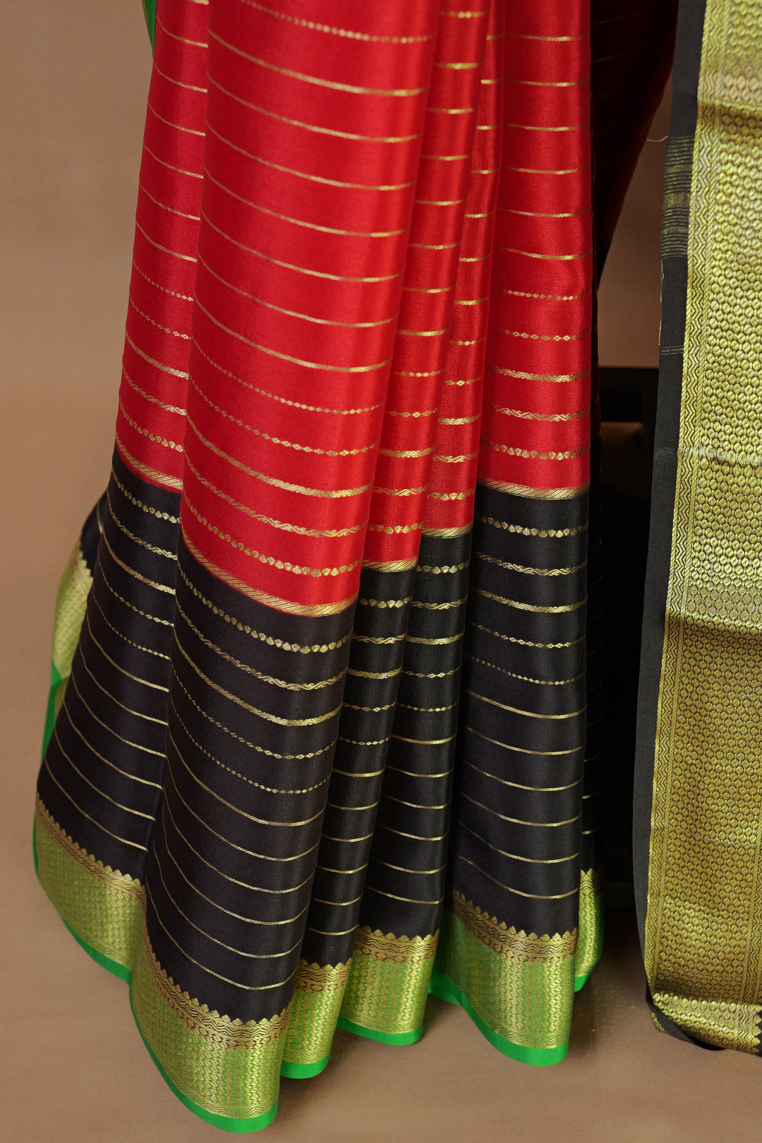 ORANGE & BLACK PURE MYSORE SILK SAREES