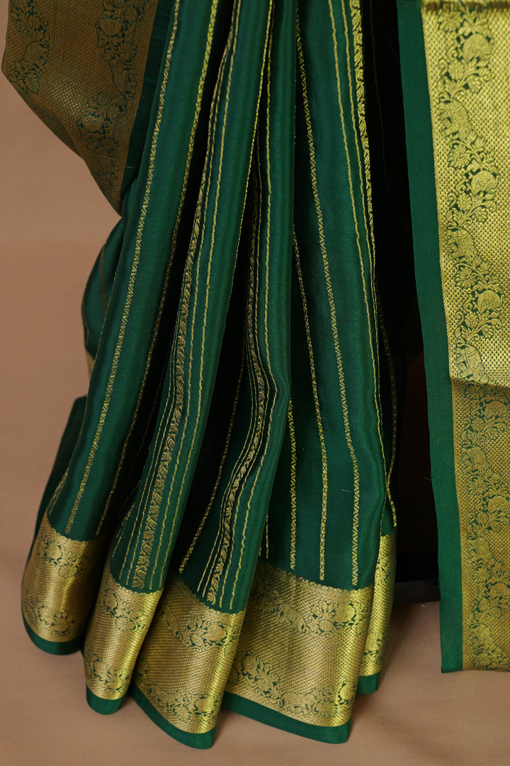 DARK GREEN PURE MYSORE SILK SAREE