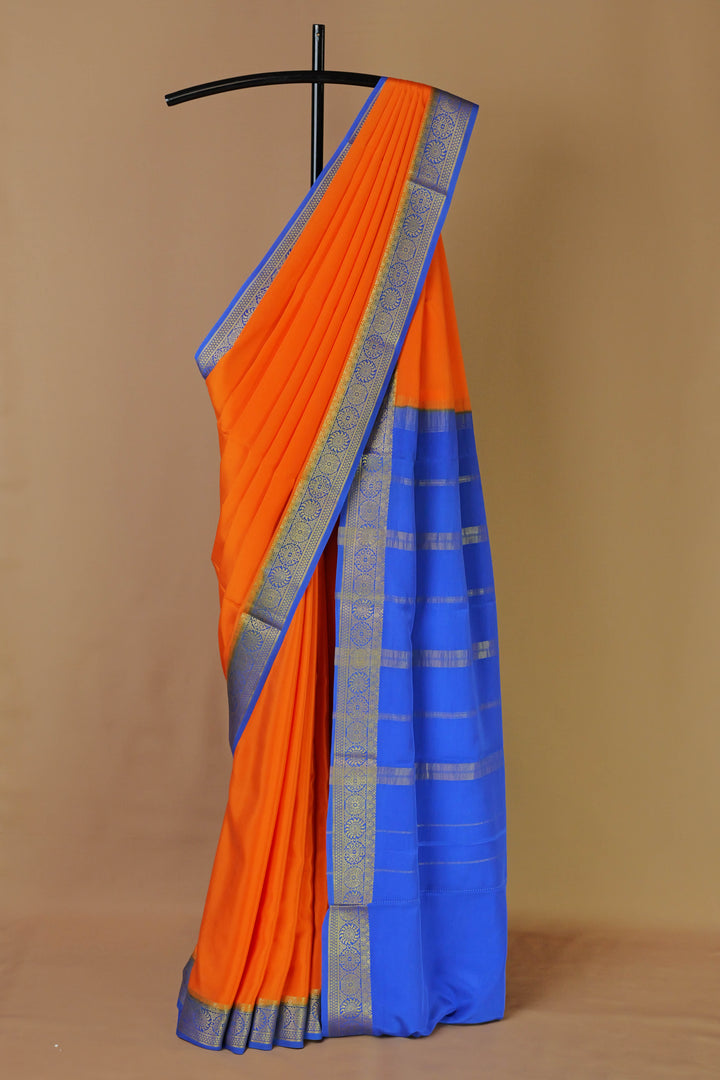 ORANGE BLUE CREPE MYSORE SILK SAREES