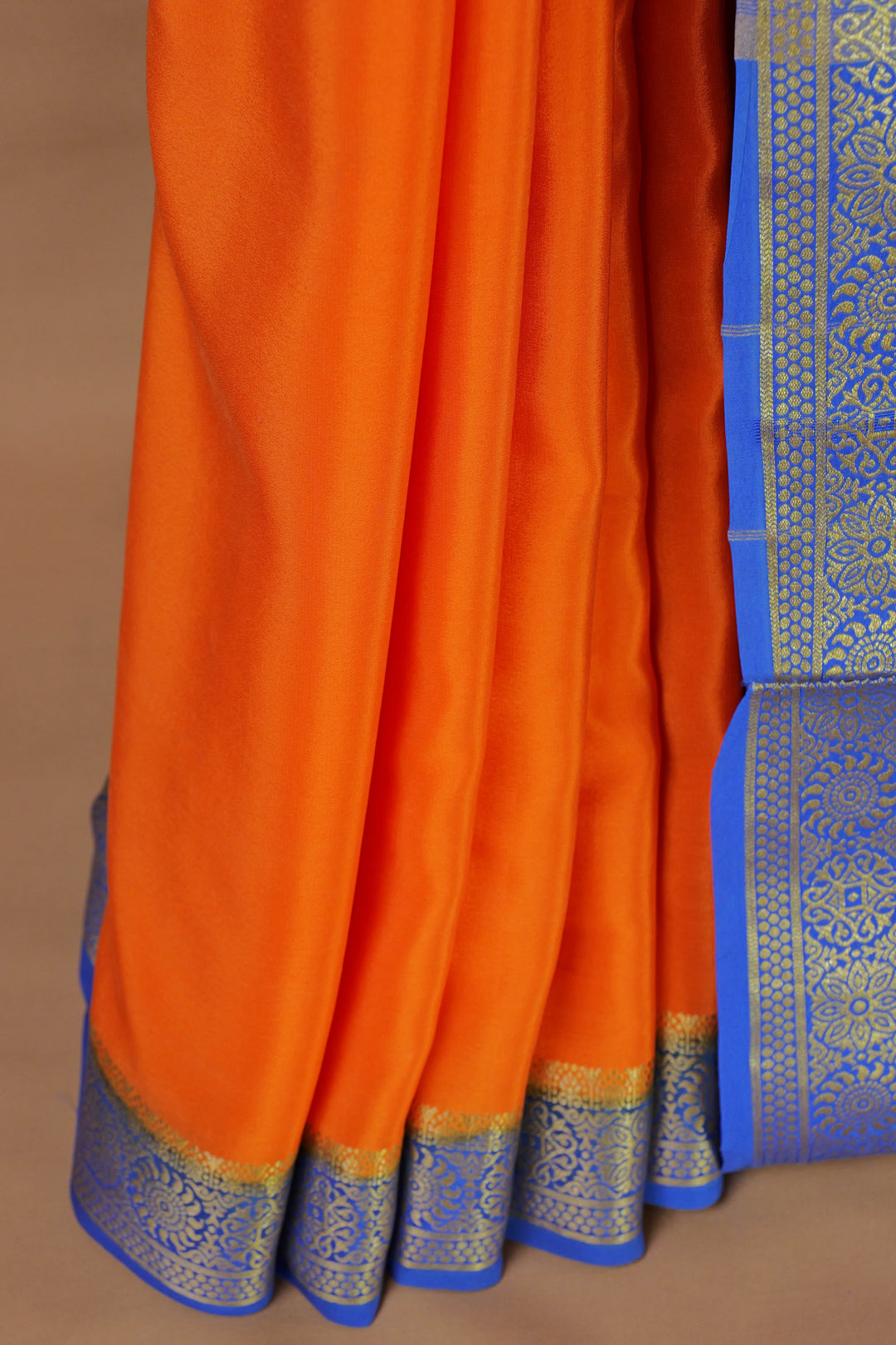 ORANGE BLUE PURE MYSORE CREPE SILK SAREES