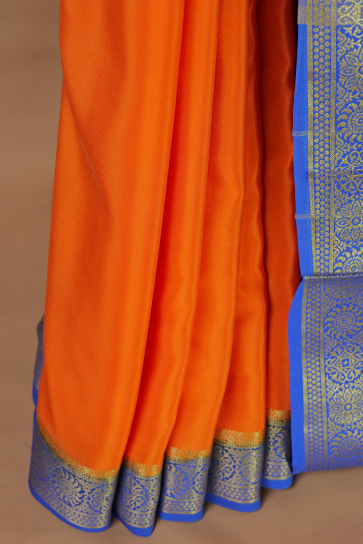 ORANGE BLUE PURE MYSORE CREPE SILK SAREES