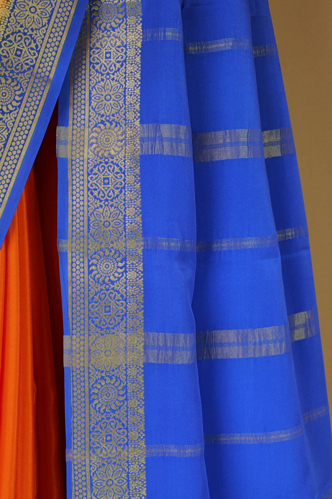 ORANGE BLUE PURE MYSORE SILK SAREES