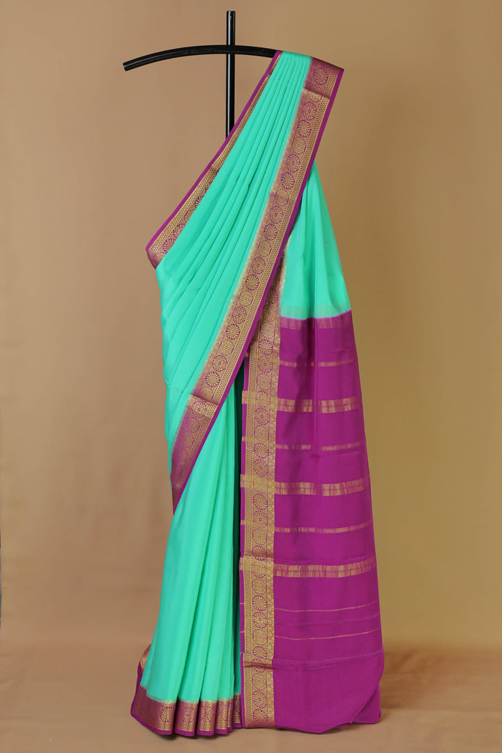 BLUE PINK CREPE MYSORE SILK SAREES