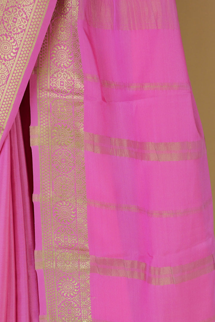 ROSE PINK PURE MYSORE CREPE SILK SAREES ONLINE