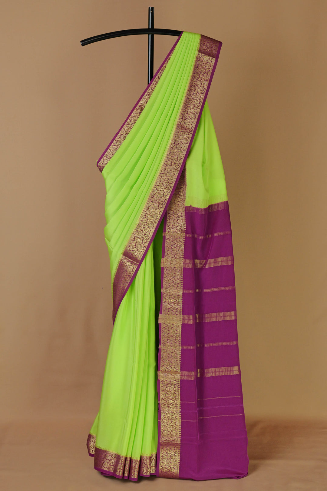 GREEN PINK PURE MYSORE CREPE SILK SAREES