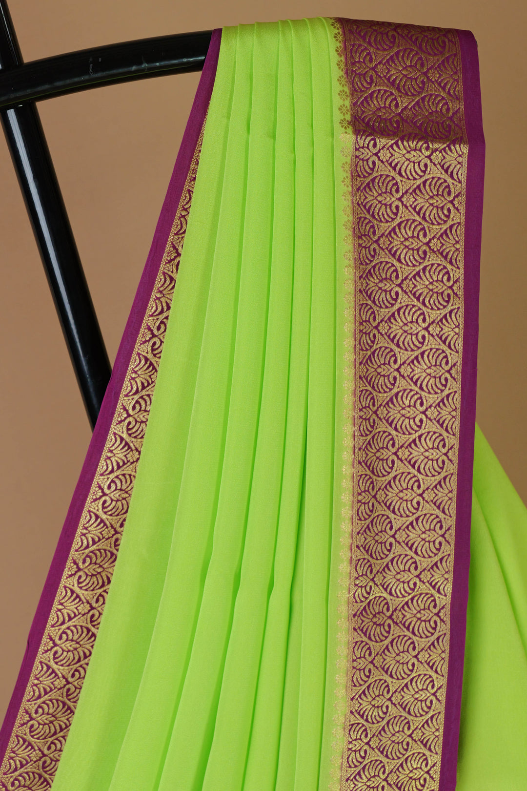 GREEN PINK PURE CREPE MYSORE SILK SAREES