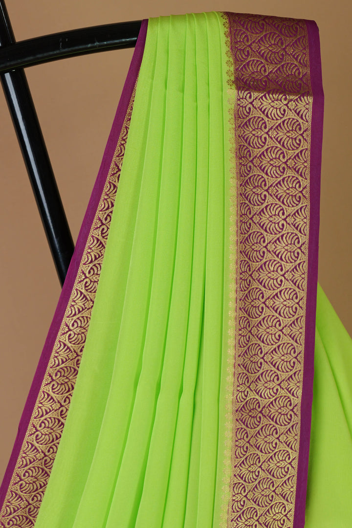 GREEN PINK PURE CREPE MYSORE SILK SAREES