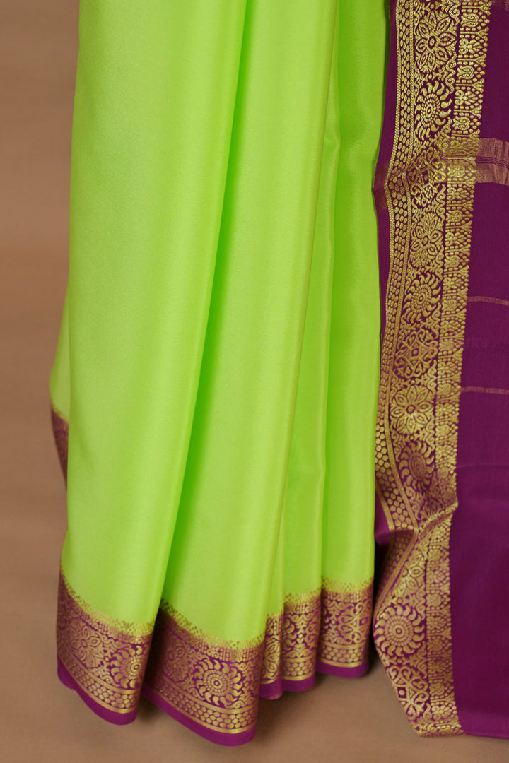 GREEN PUPLE PURE CREPE MYSORE SILK SAREE ONLINE