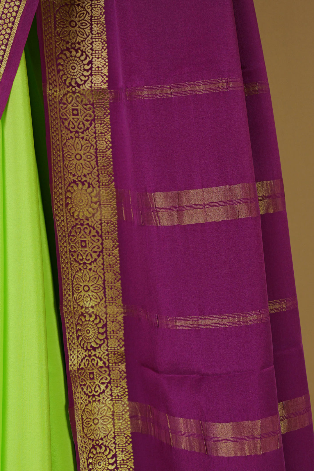 GREEN PUPLE PURE MYSORE SILK SAREE ONLINE