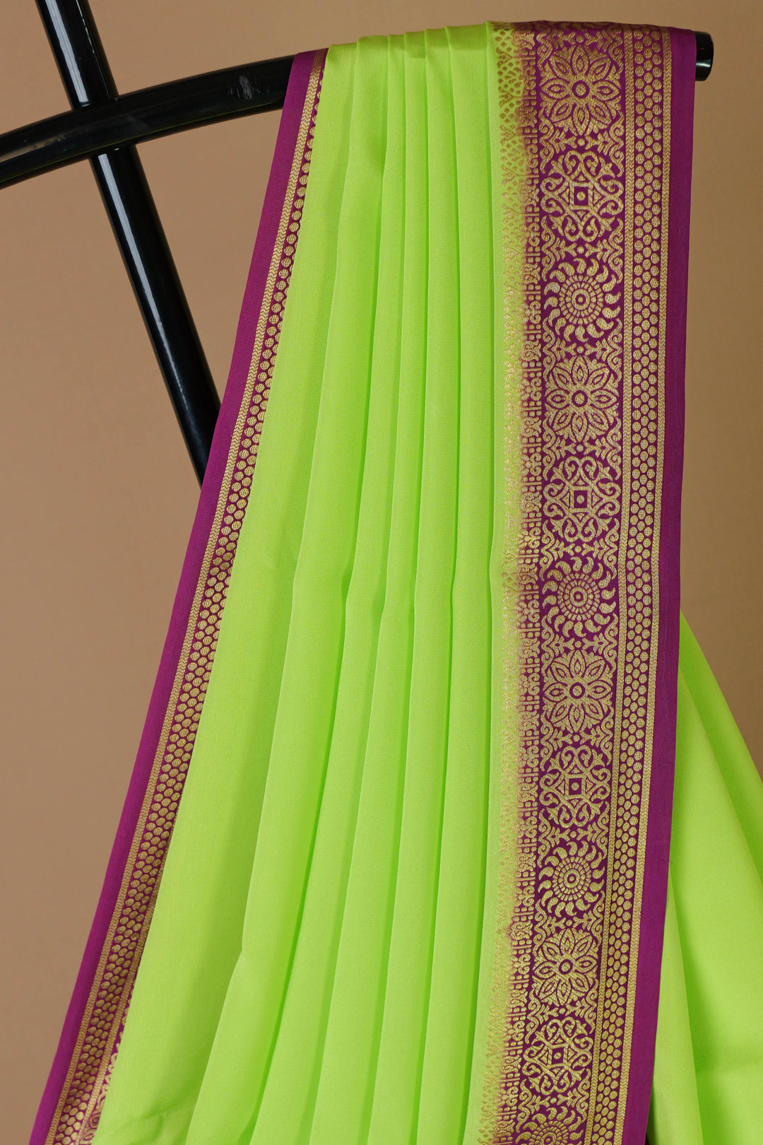 GREEN PUPLE PURE MYSORE CREPE SILK SAREE ONLINE