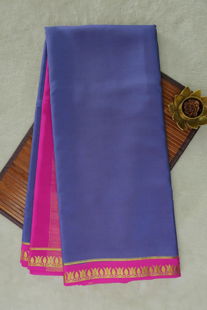 Thrishula border Pure Gold Lace Mysore Silk Saree in Purple and Pink Color with Contrast Pink Color Blouse