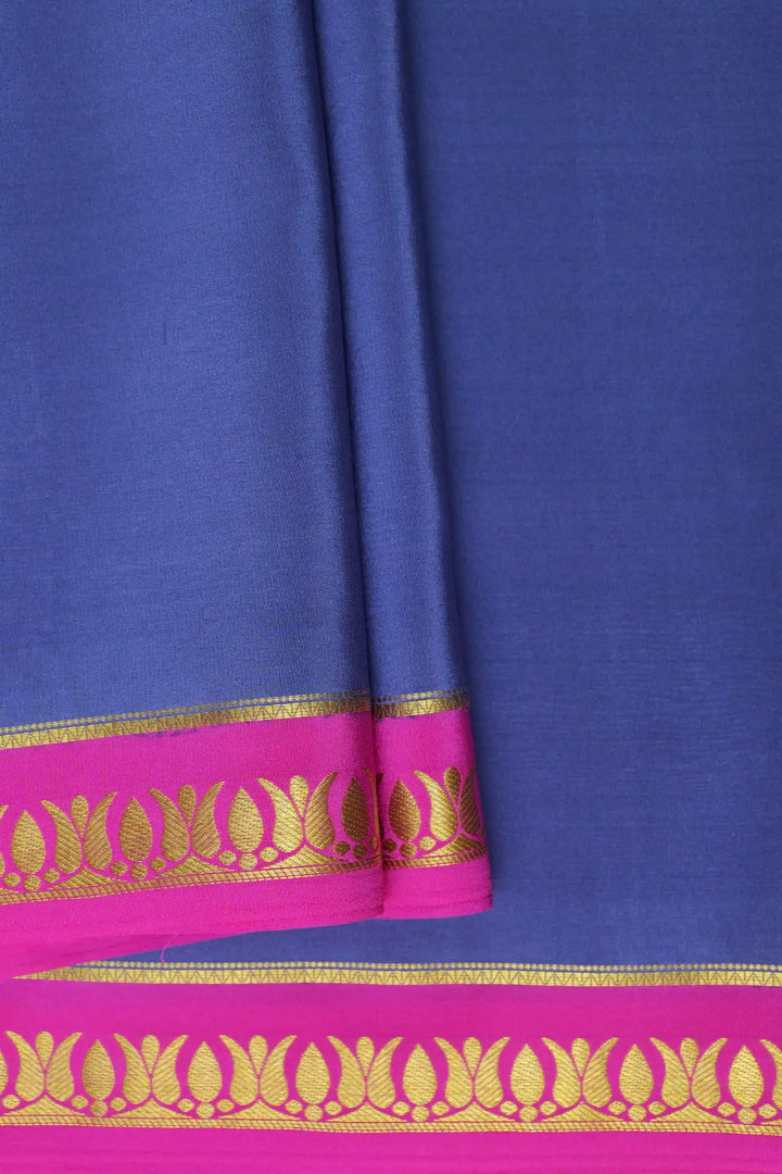Thrishula border Pure Gold Lace Mysore Silk Saree in Purple and Pink Color with Contrast Pink Color Blouse