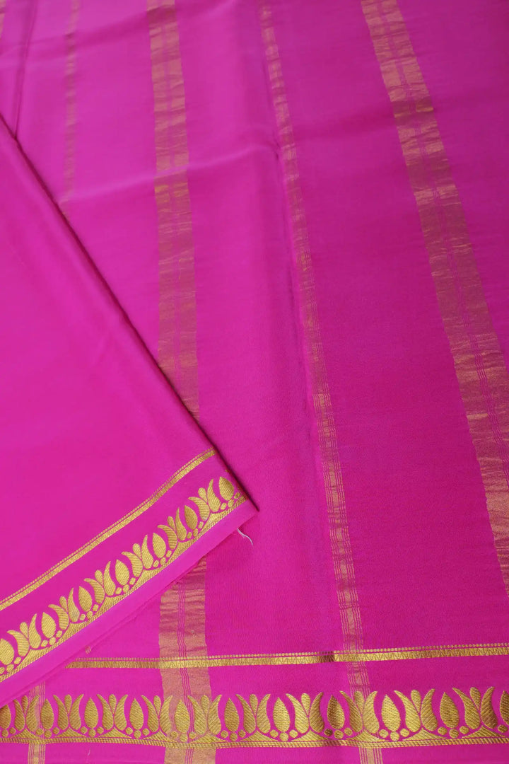 Thrishula border Pure Gold Lace Mysore Silk Saree in Purple and Pink Color with Contrast Pink Color Blouse