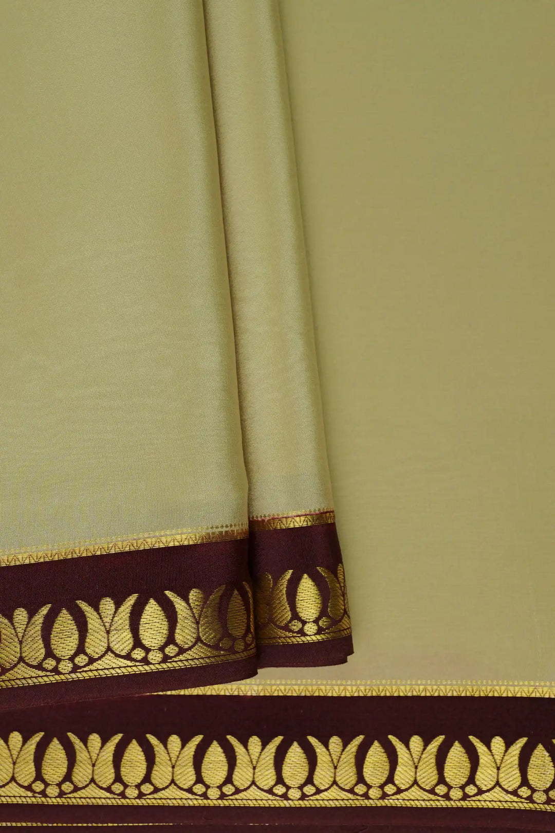 Thrishula border Pure Gold Lace Mysore Silk Saree in Cream and Brown Color with Contrast Brown Color Blouse