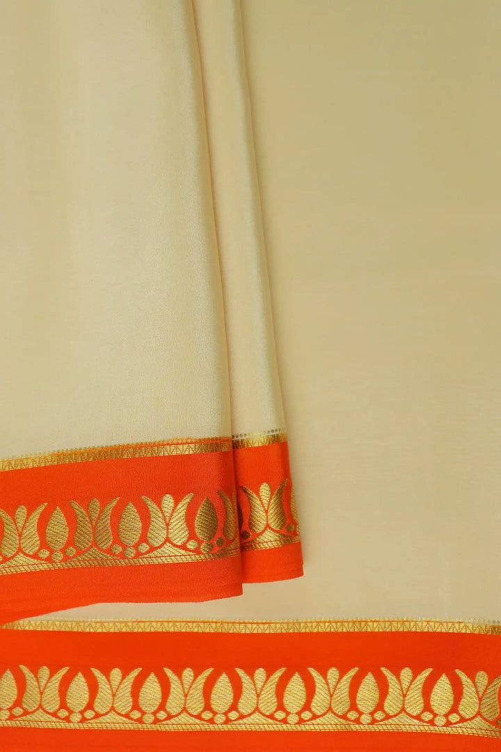 Thrishula border Pure Gold Lace Mysore Silk Saree in Gold and Orange Color with Contrast Orange Color Blouse