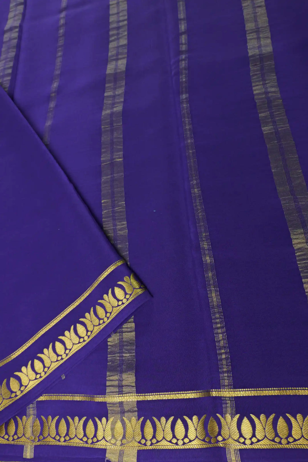 Thrishula border Pure Gold Lace Mysore Silk Saree in Red and Purple Color with Contrast Purple Color Blouse