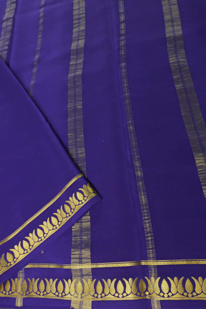 Thrishula border Pure Gold Lace Mysore Silk Saree in Red and Purple Color with Contrast Purple Color Blouse