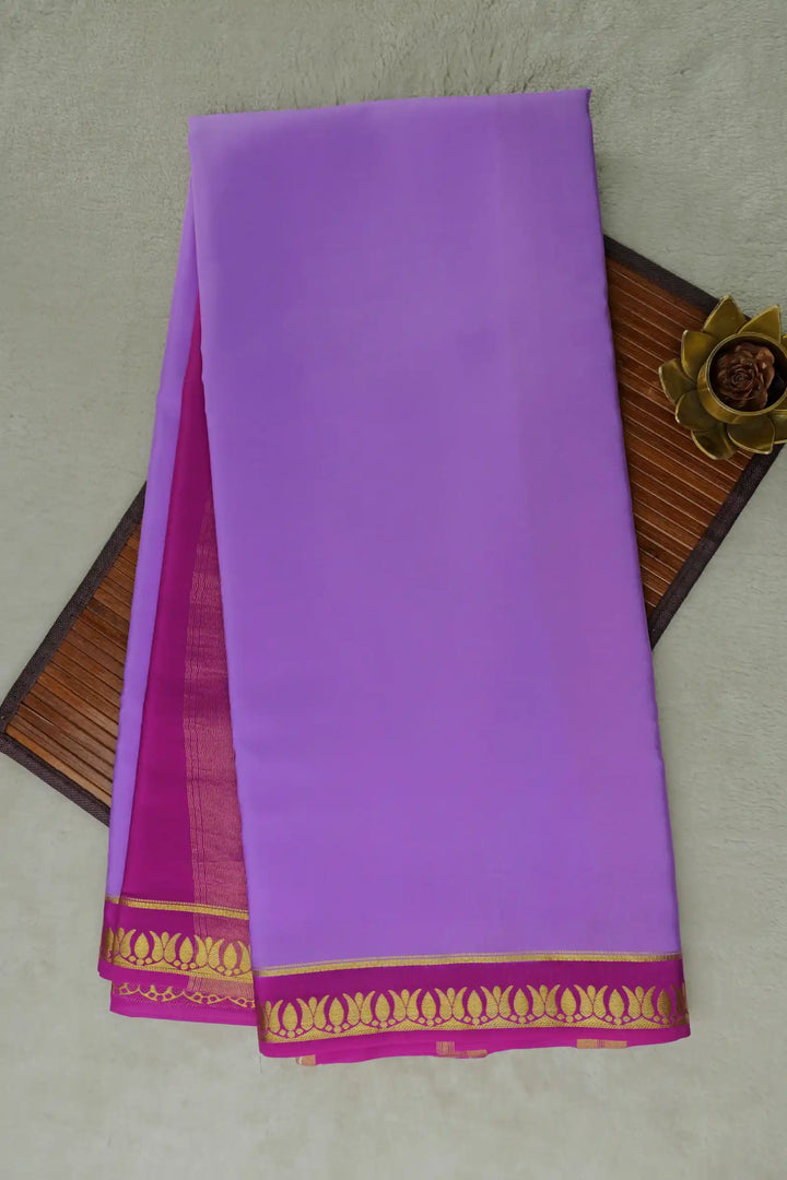 Thrishula border Pure Gold Lace Mysore Silk Saree in Lavender and Purple Color with Contrast Purple Color Blouse