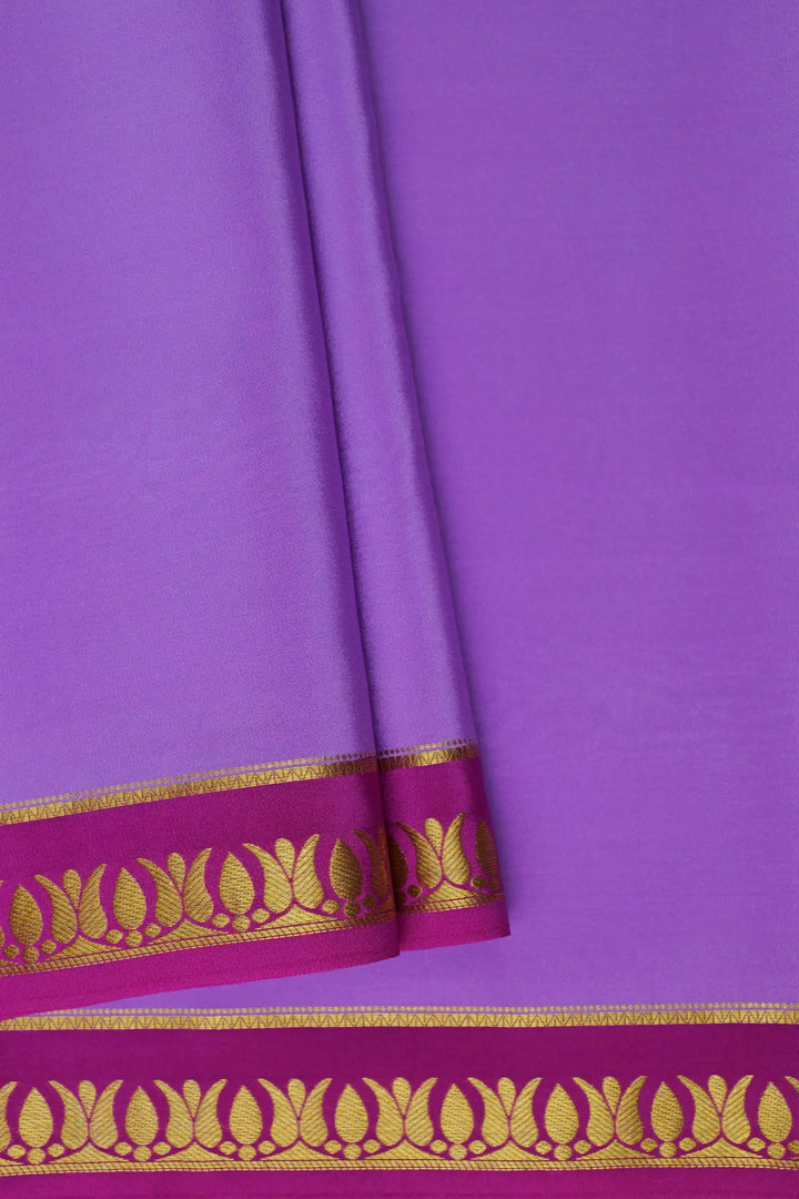 Thrishula border Pure Gold Lace Mysore Silk Saree in Lavender and Purple Color with Contrast Purple Color Blouse
