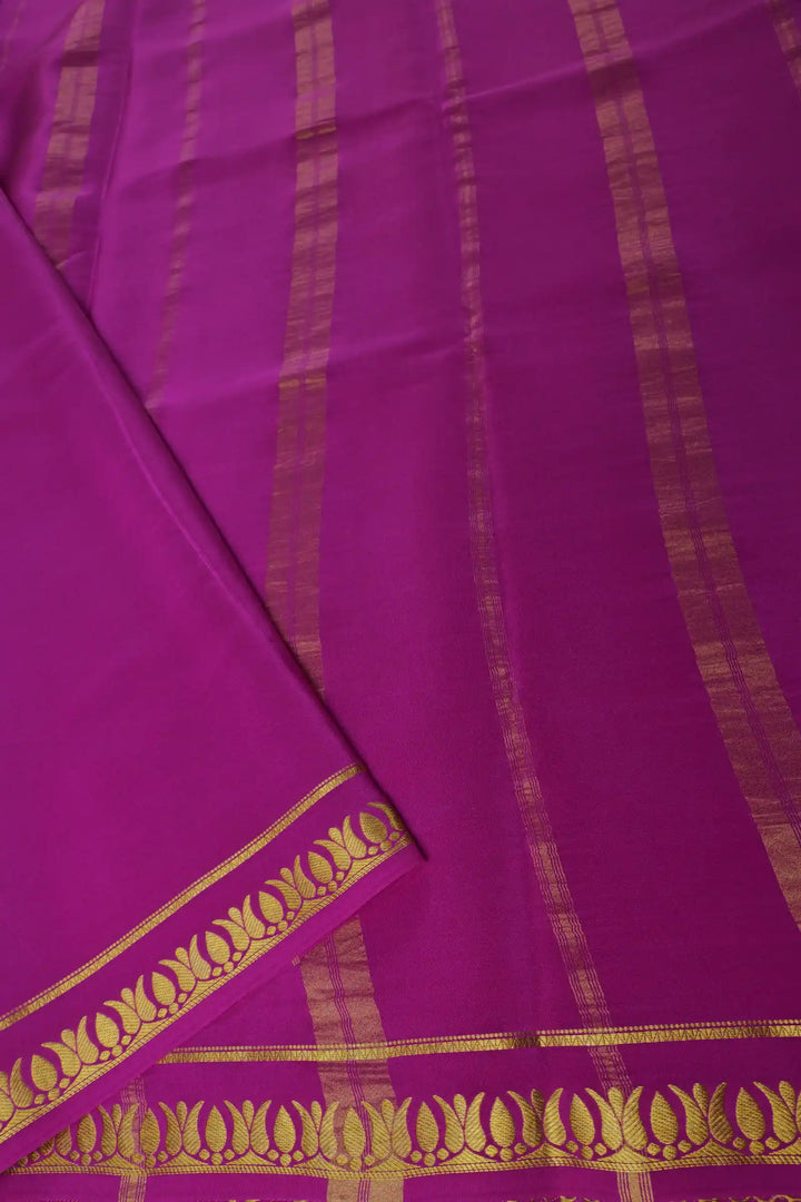 Thrishula border Pure Gold Lace Mysore Silk Saree in Lavender and Purple Color with Contrast Purple Color Blouse