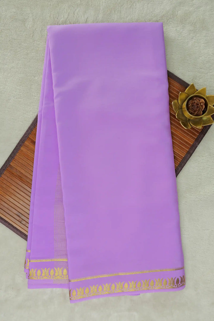 Thrishula border Pure Gold Lace Mysore Silk Saree in Light Purple Color with Self Light Purple Color Blouse