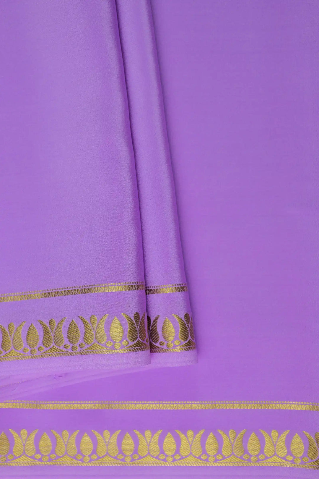 Thrishula border Pure Gold Lace Mysore Silk Saree in Light Purple Color with Self Light Purple Color Blouse