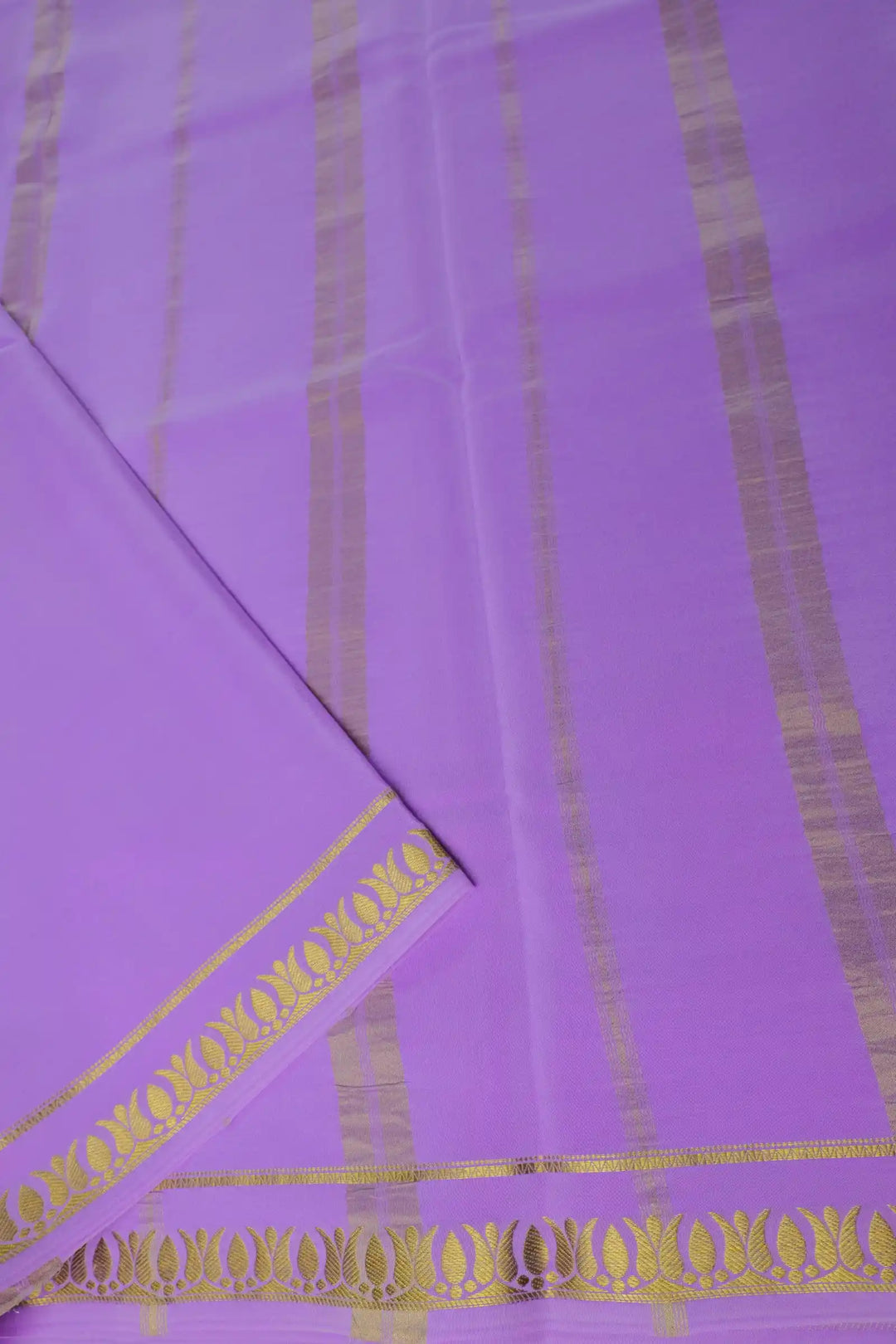 Thrishula border Pure Gold Lace Mysore Silk Saree in Light Purple Color with Self Light Purple Color Blouse