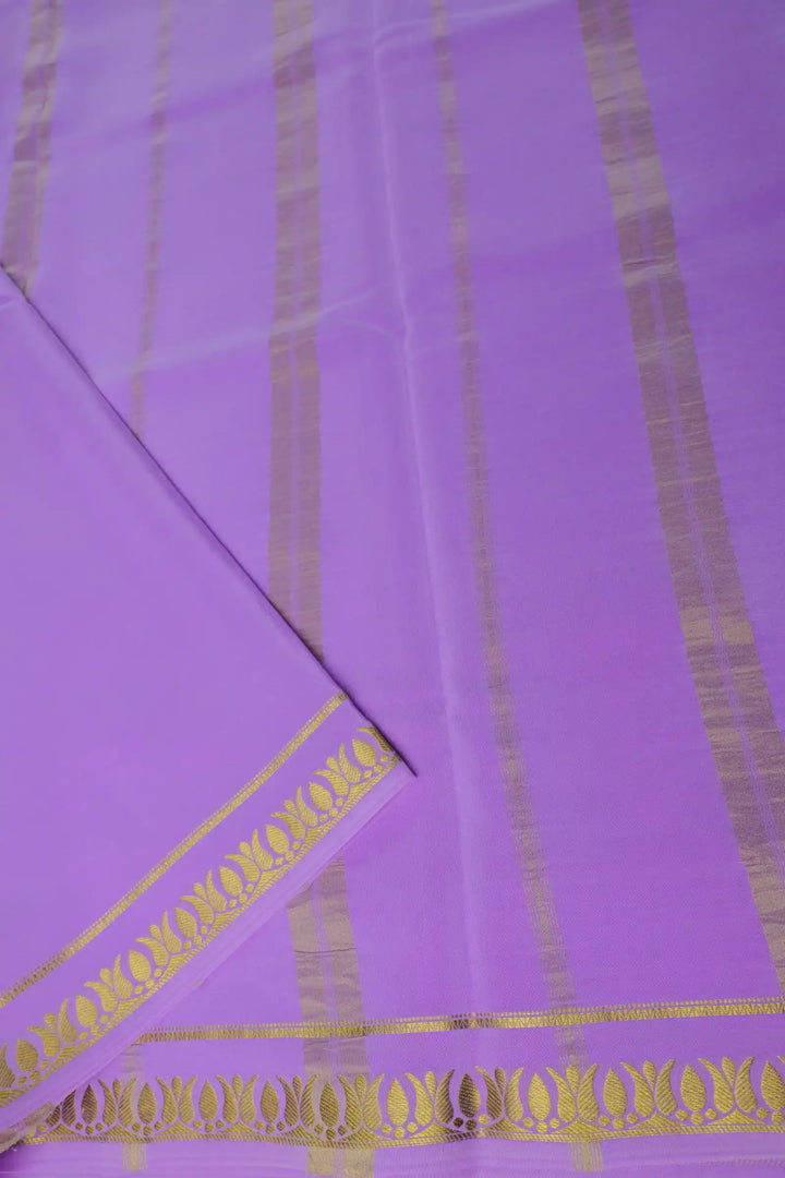 Thrishula border Pure Gold Lace Mysore Silk Saree in Light Purple Color with Self Light Purple Color Blouse