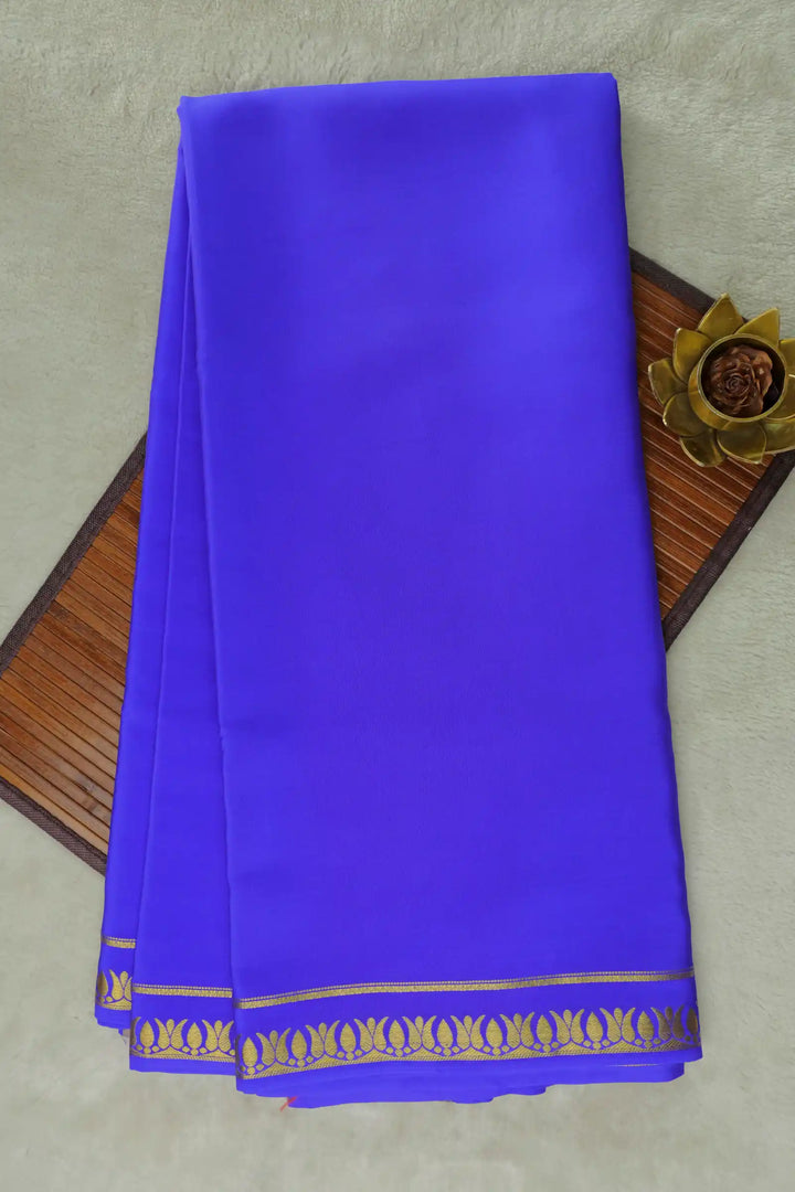 Thrishula border Pure Gold Lace Mysore Silk Saree in Purple Color with Self Purple Color Blouse
