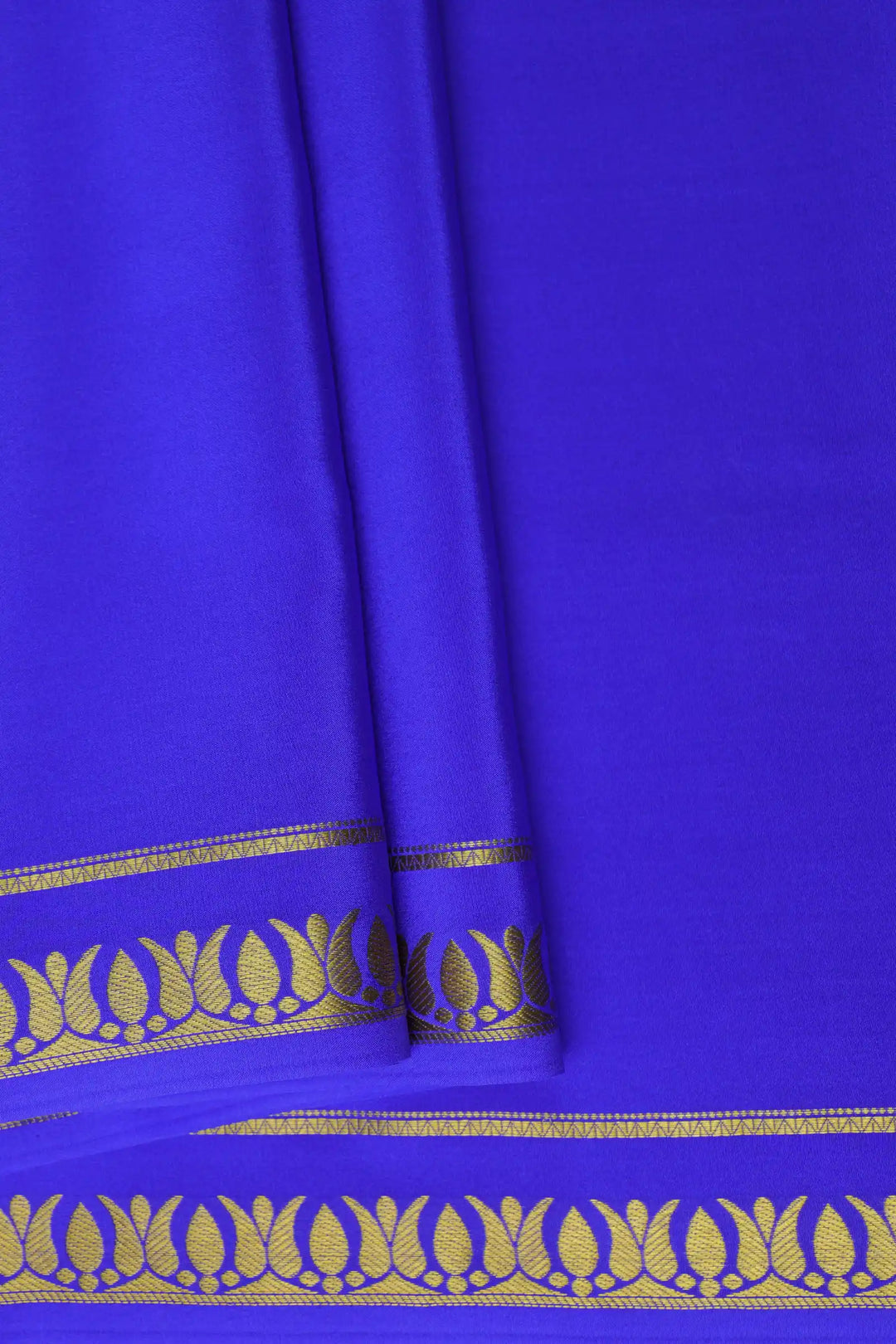 Thrishula border Pure Gold Lace Mysore Silk Saree in Purple Color with Self Purple Color Blouse