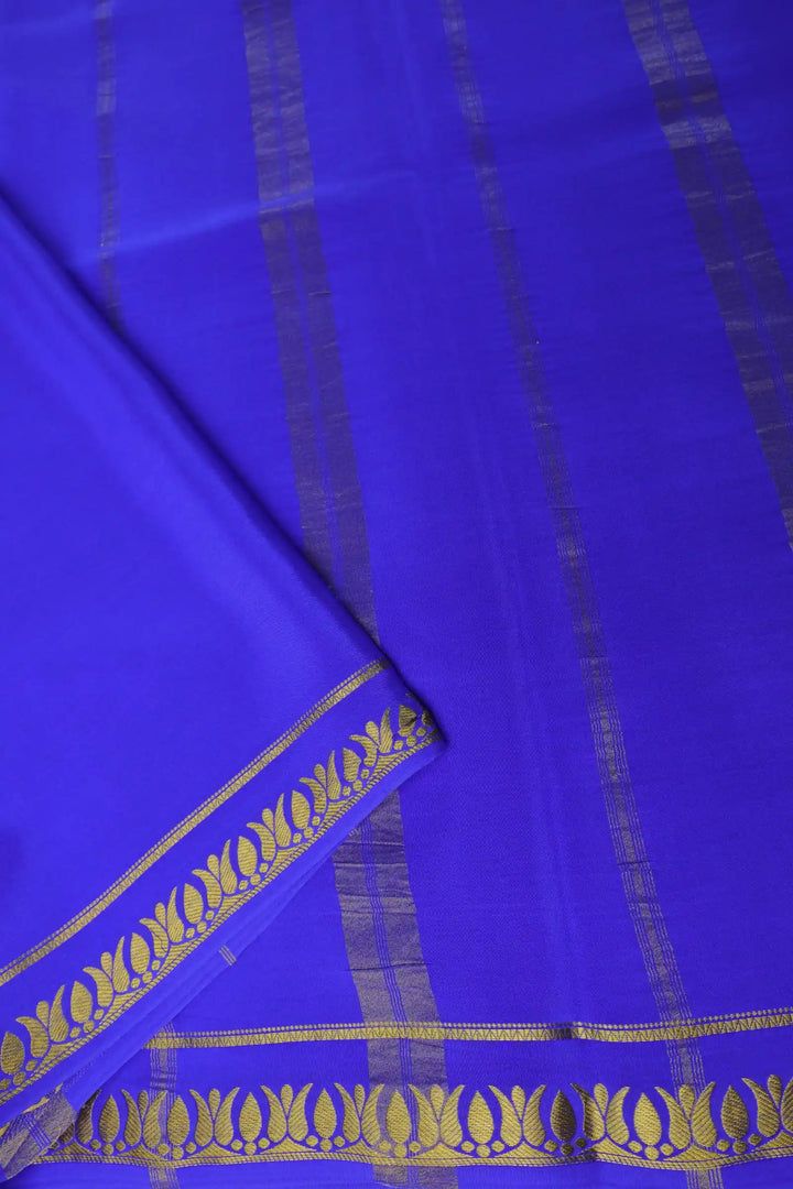 Thrishula border Pure Gold Lace Mysore Silk Saree in Purple Color with Self Purple Color Blouse