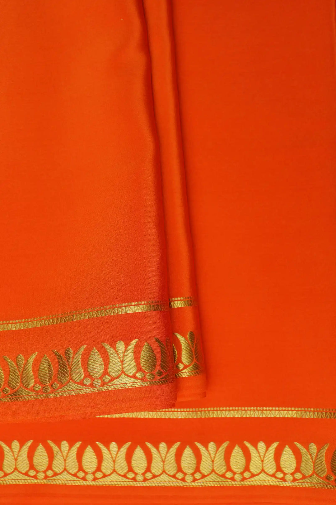 Thrishula border Pure Gold Lace Mysore Silk Saree in Orange Color with Self Orange Color Blouse