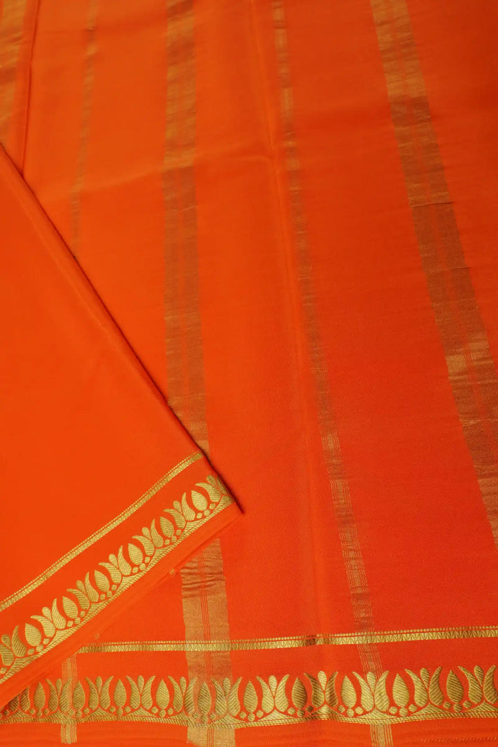 Thrishula border Pure Gold Lace Mysore Silk Saree in Orange Color with Self Orange Color Blouse