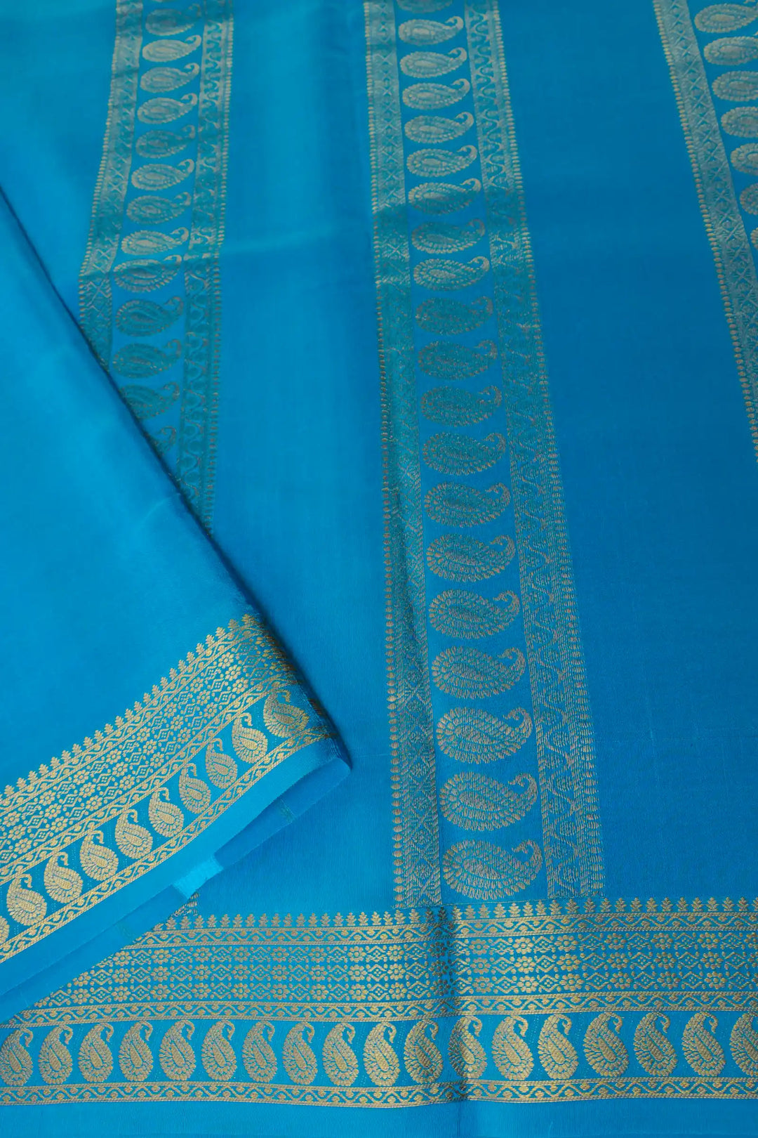 Pure Gold Zari Mysore Silk Saree in purple with blue pallu