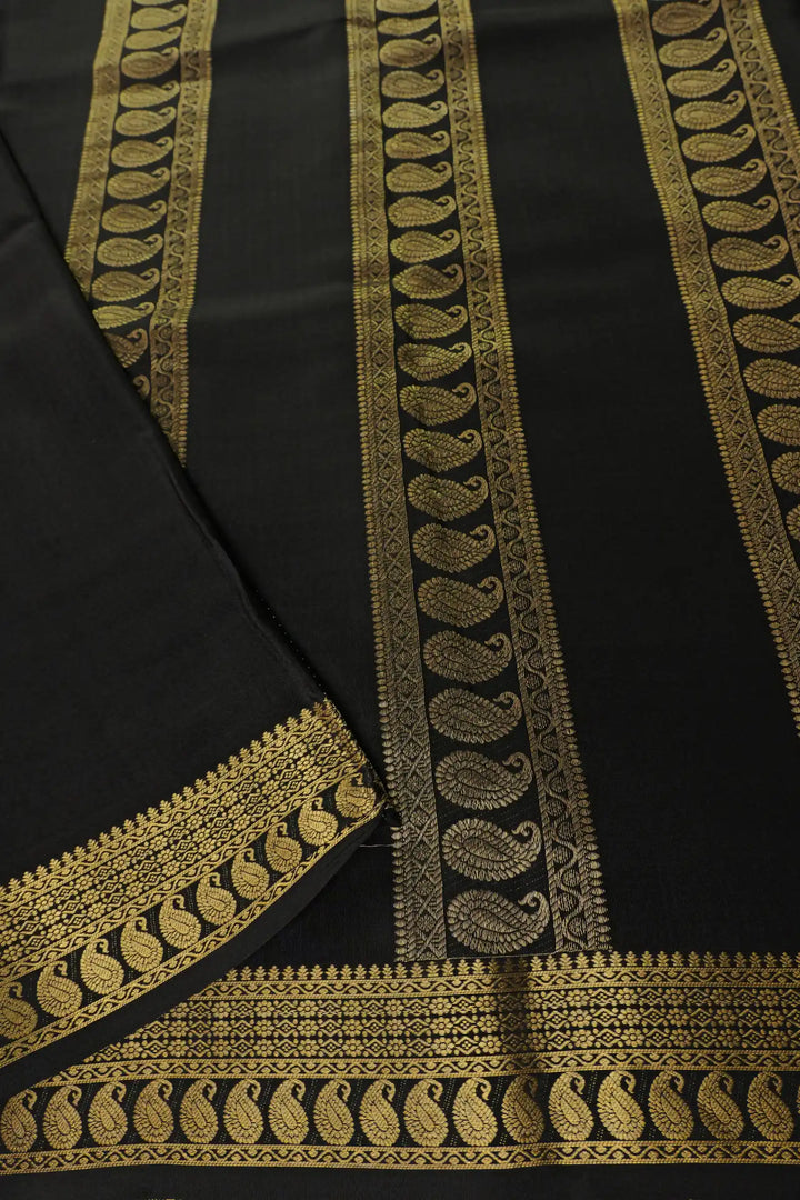 Pure Gold Zari Mysore Silk Saree in red with black pallu