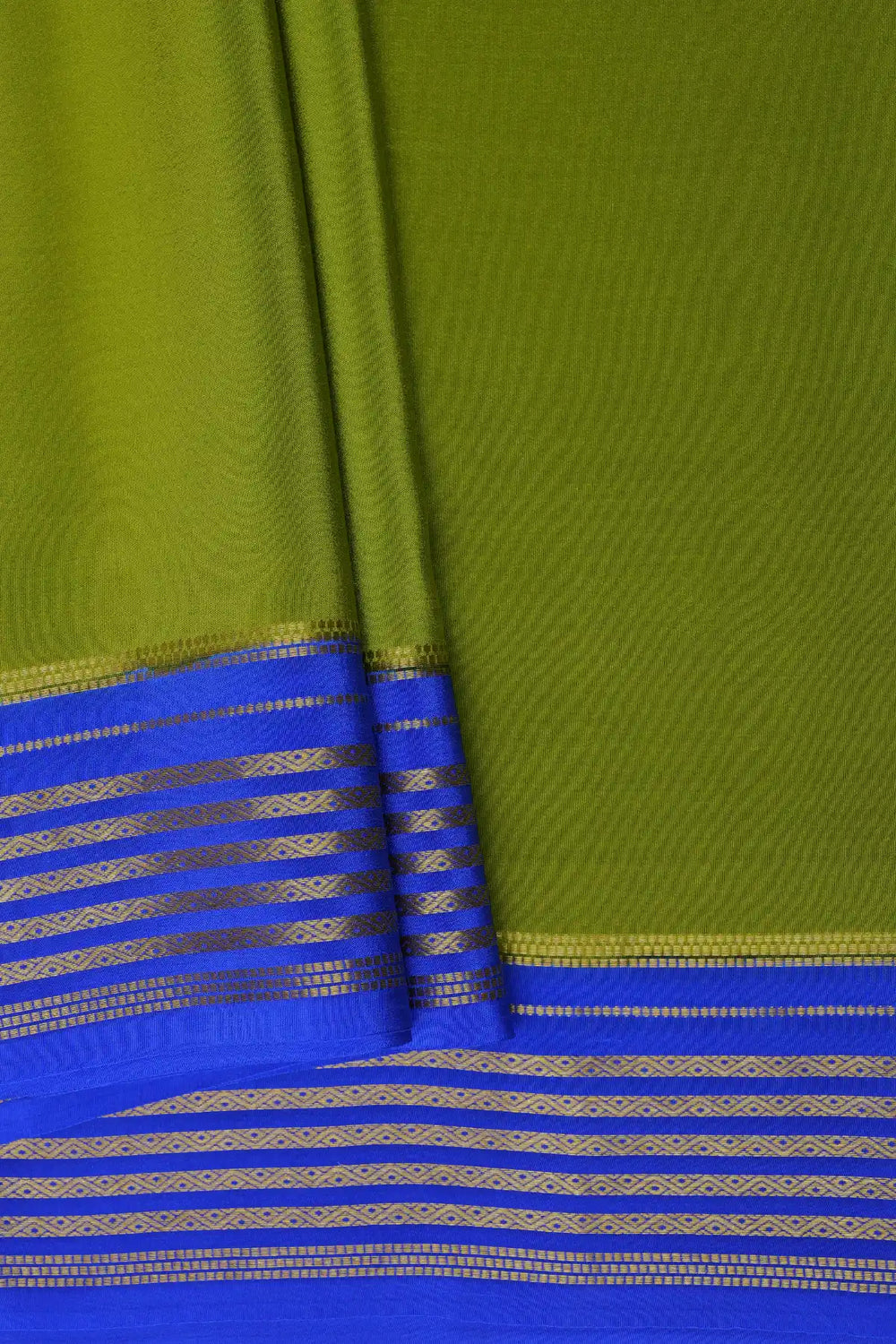 Pure Green Mysore silk saree with blue border