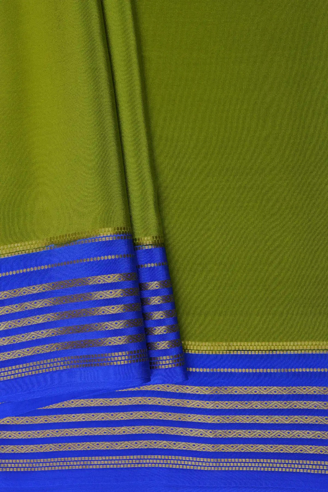 Pure Green Mysore silk saree with blue border