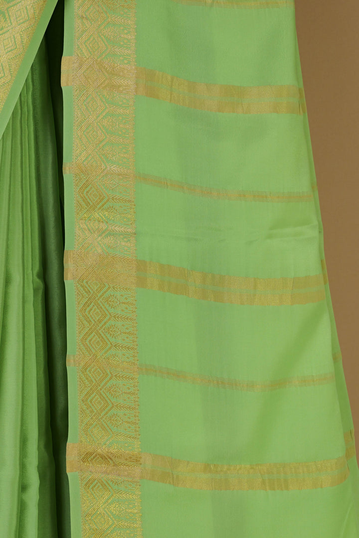 Pure Mysore Crepe Silk Saree in green with matching green pallu - ATHARVA