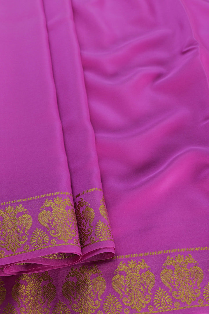 Pure Mysore Crepe silk saree in pink with gandaberunda border
