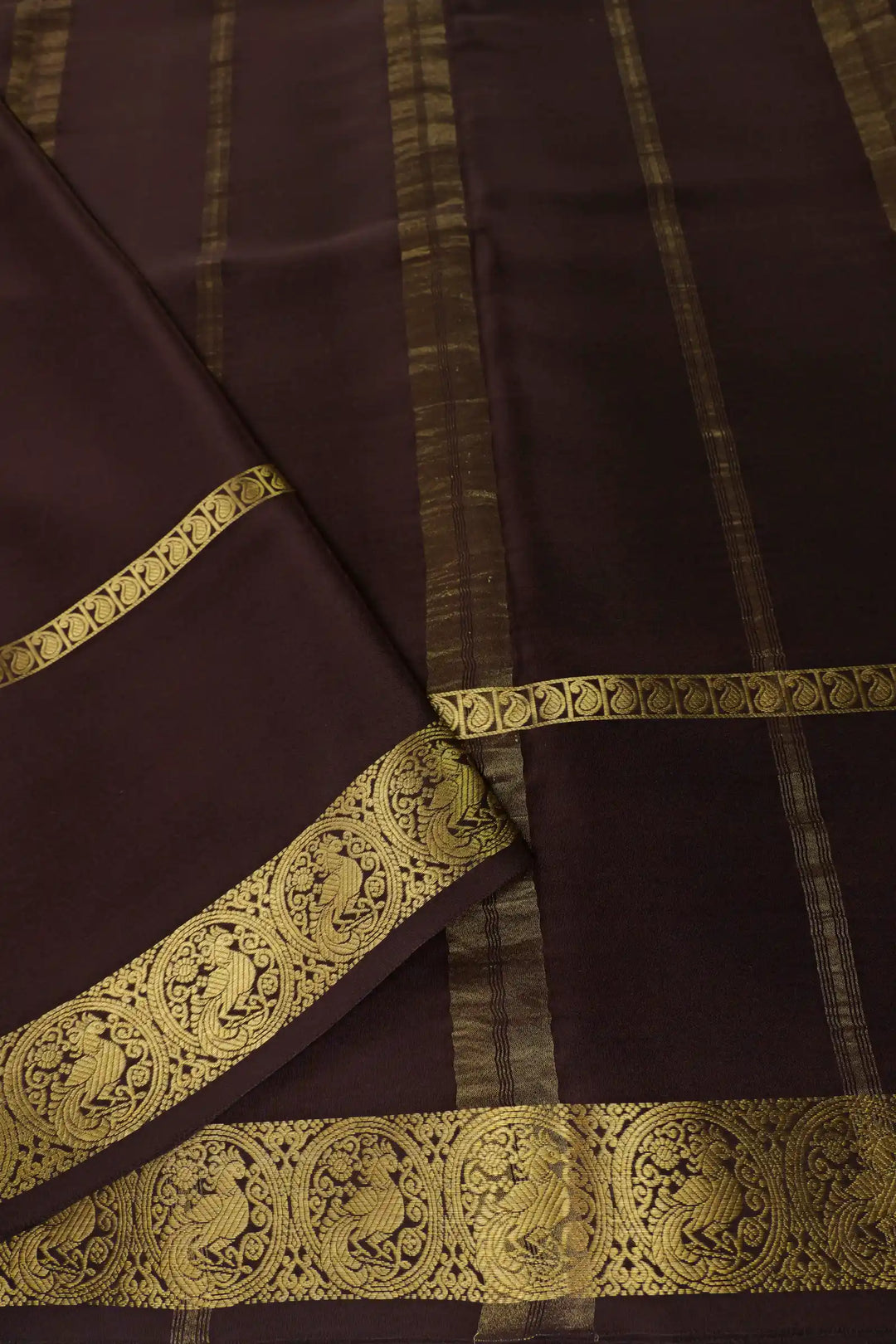 Pure Mysore Silk Saree In Beige and brown pallu