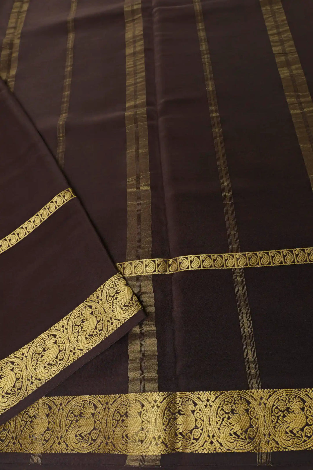 Pure Mysore Silk Saree In Orange And Black with Zari Pallu