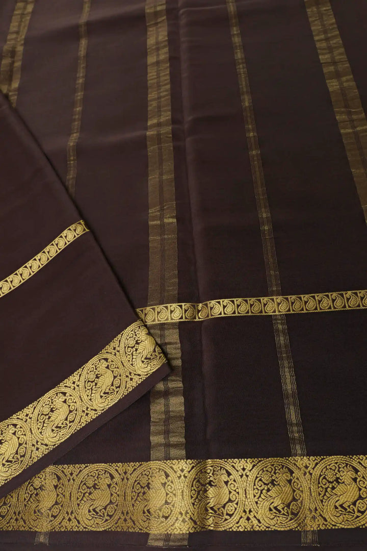 Pure Mysore Silk Saree In Orange And Black with Zari Pallu